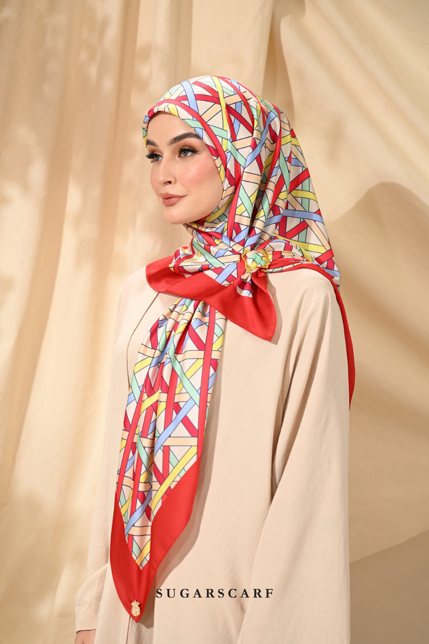 ( Square ) Classy Simpulan Mixed Satin Silk Scarf ( PELITA )