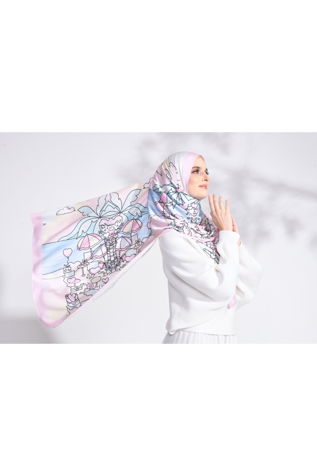 YES DEFECT - LE ThePinkHoliday Wide Mixed Satin Silk Long Shawl in Everything Sweet