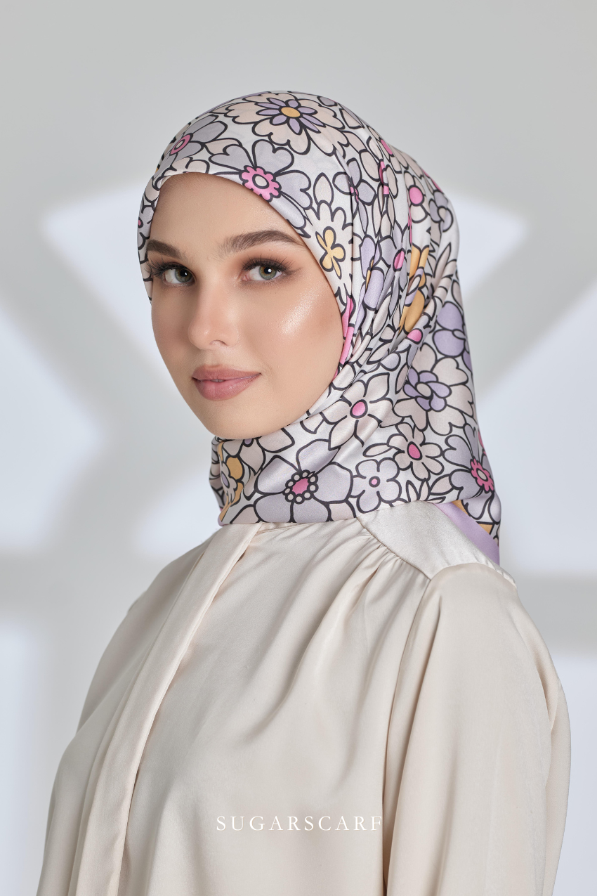 ( Square ) Eid Flower Power Mixed Satin Silk Scarf ( HANDBAGS )