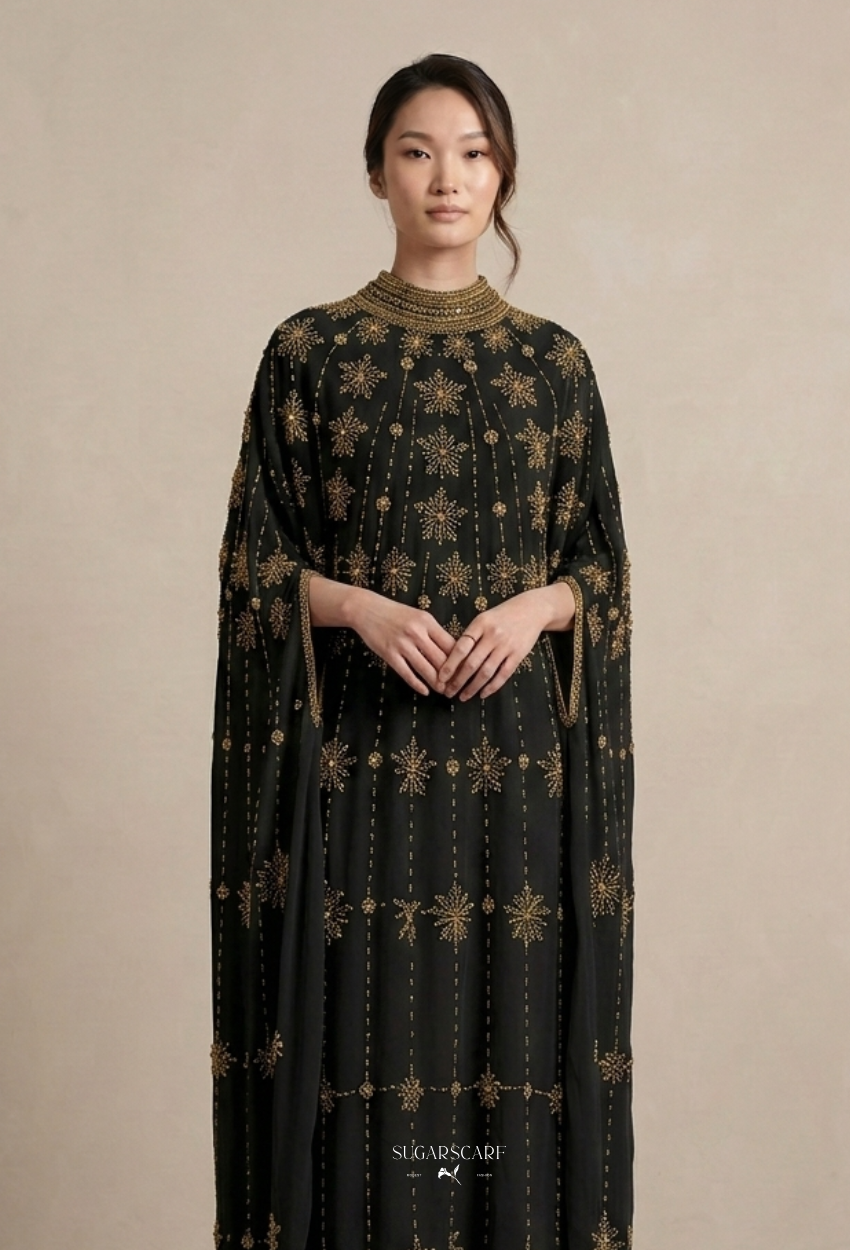 Inara Crystal Beads Drape In Midnight Gold