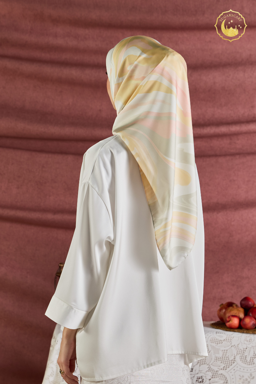 YES DEFECT - (Square ) Celeste In Mixed Silk Matte Satin (Sinaran)