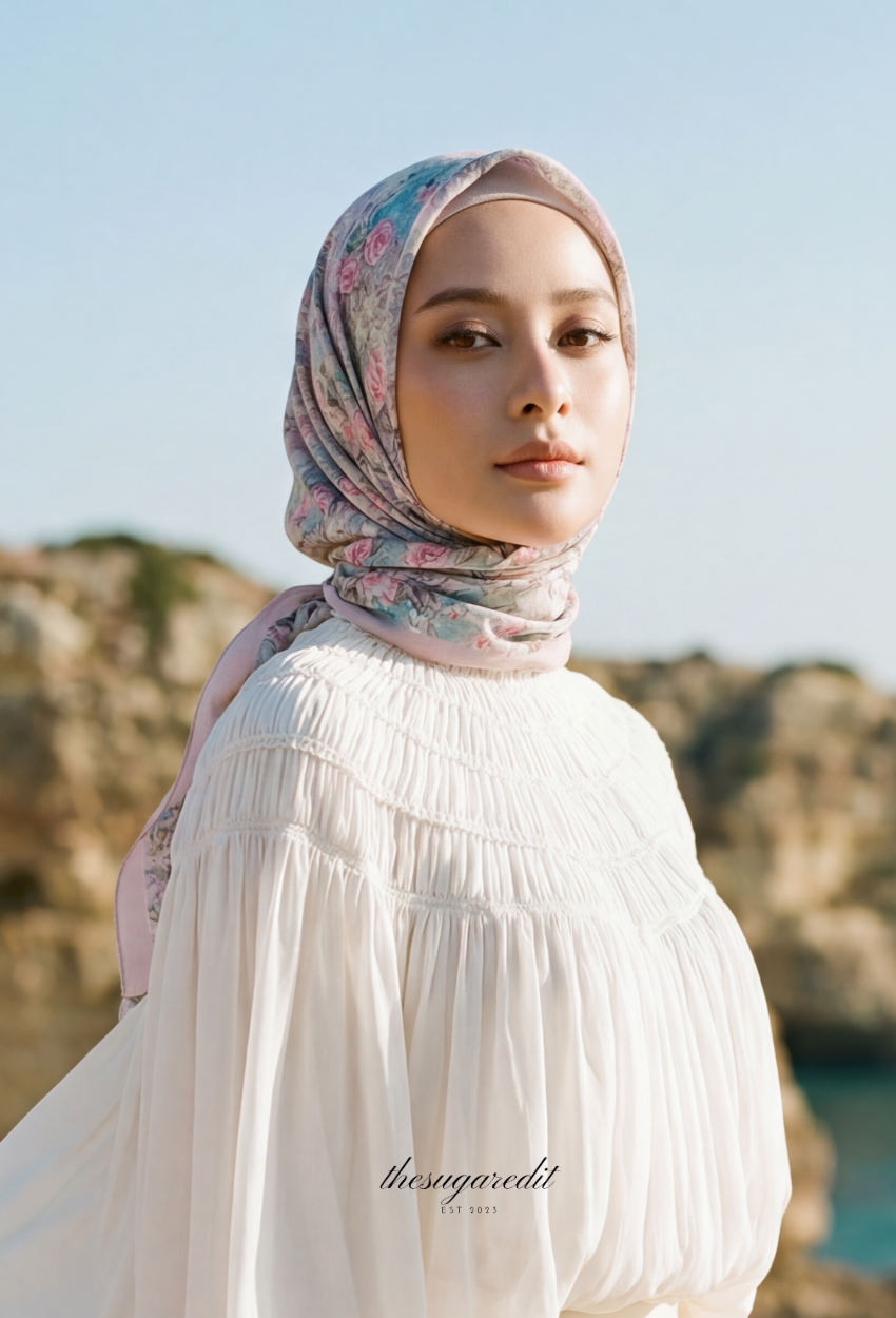 TSE BloomInvitation Japanese Cotton Voile Square In RoseyCharm