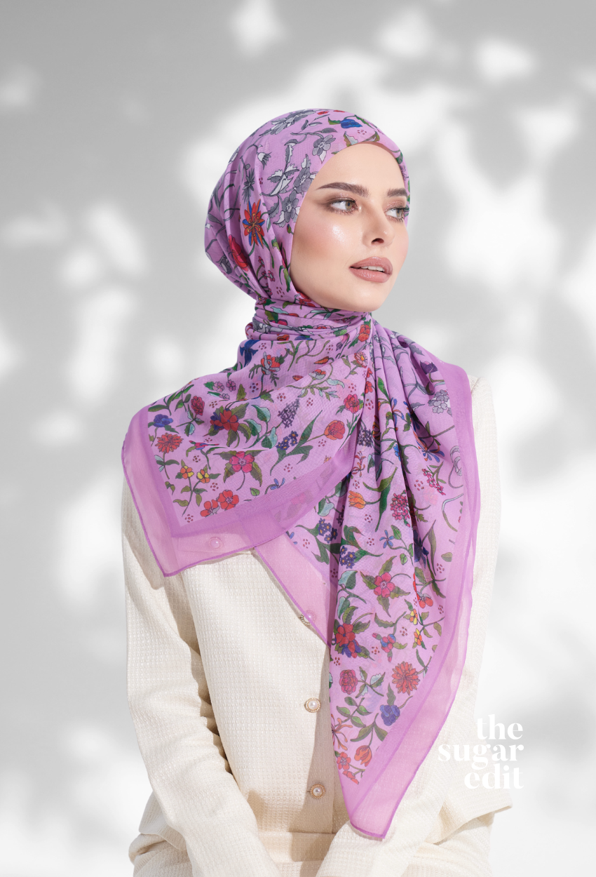 YES  Defect  ( Japanese Voile Square Scarf 46inch ) Enchanted Garden ( TWILIGHT )