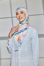 YES DEFECT - ( Square ) Celeste Matte Satin Silk Scarf ( FIREWORKS )