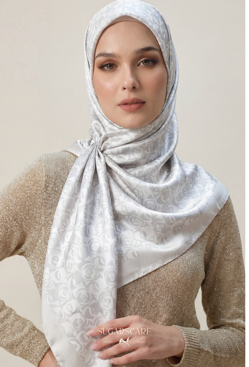 Eid Elegance 2026 Scarves Mixed Satin Square in LadyInSilver
