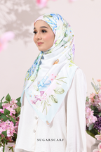 YES DEFECT - ( Square ) Soulful Bloom Mixed Silk Satin Scarf ( Laila - Blue )