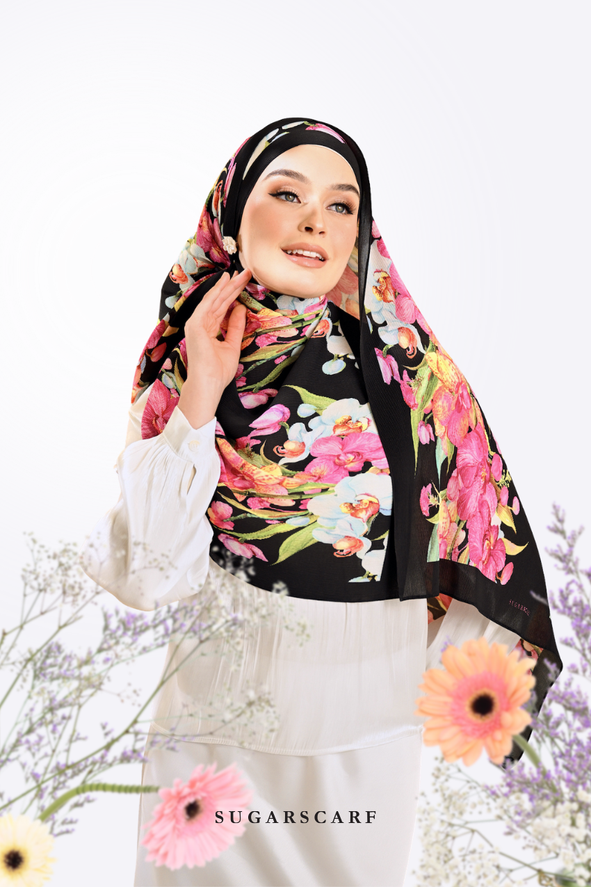 YES DEFECT ( Full Wide Pleats Shawl ) Raya Vol 1 Seri Fiora ( SERI MALAM )