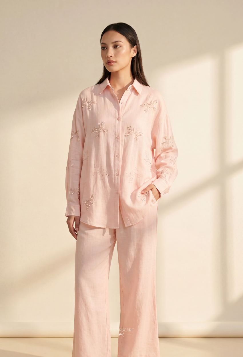 Jeniffer Set Mixed Linen-Blend In CreamPink