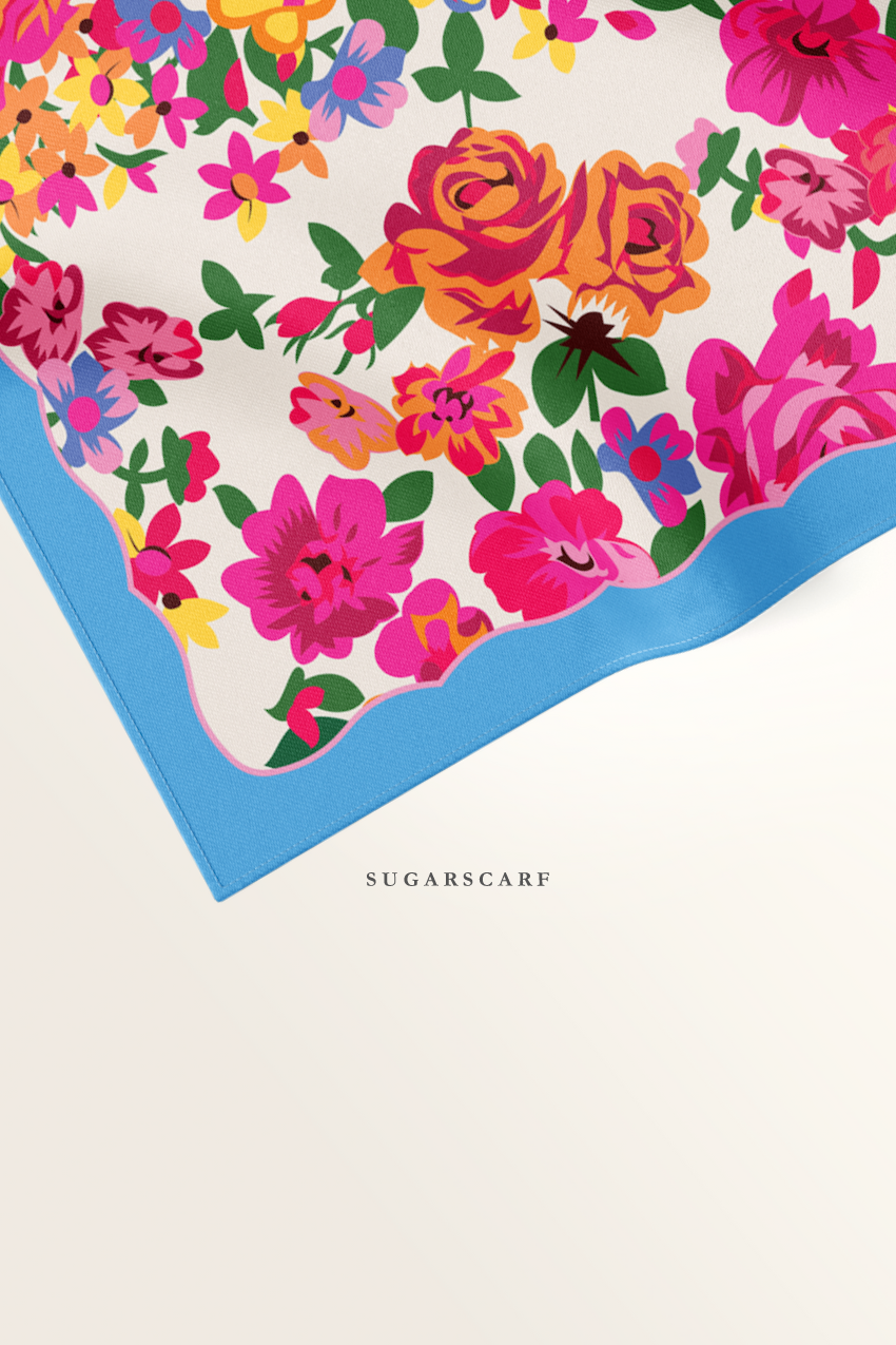 YES DEFECT - ( Square ) Bloom in Grace Mixed Satin Silk Square ( Cutesy )