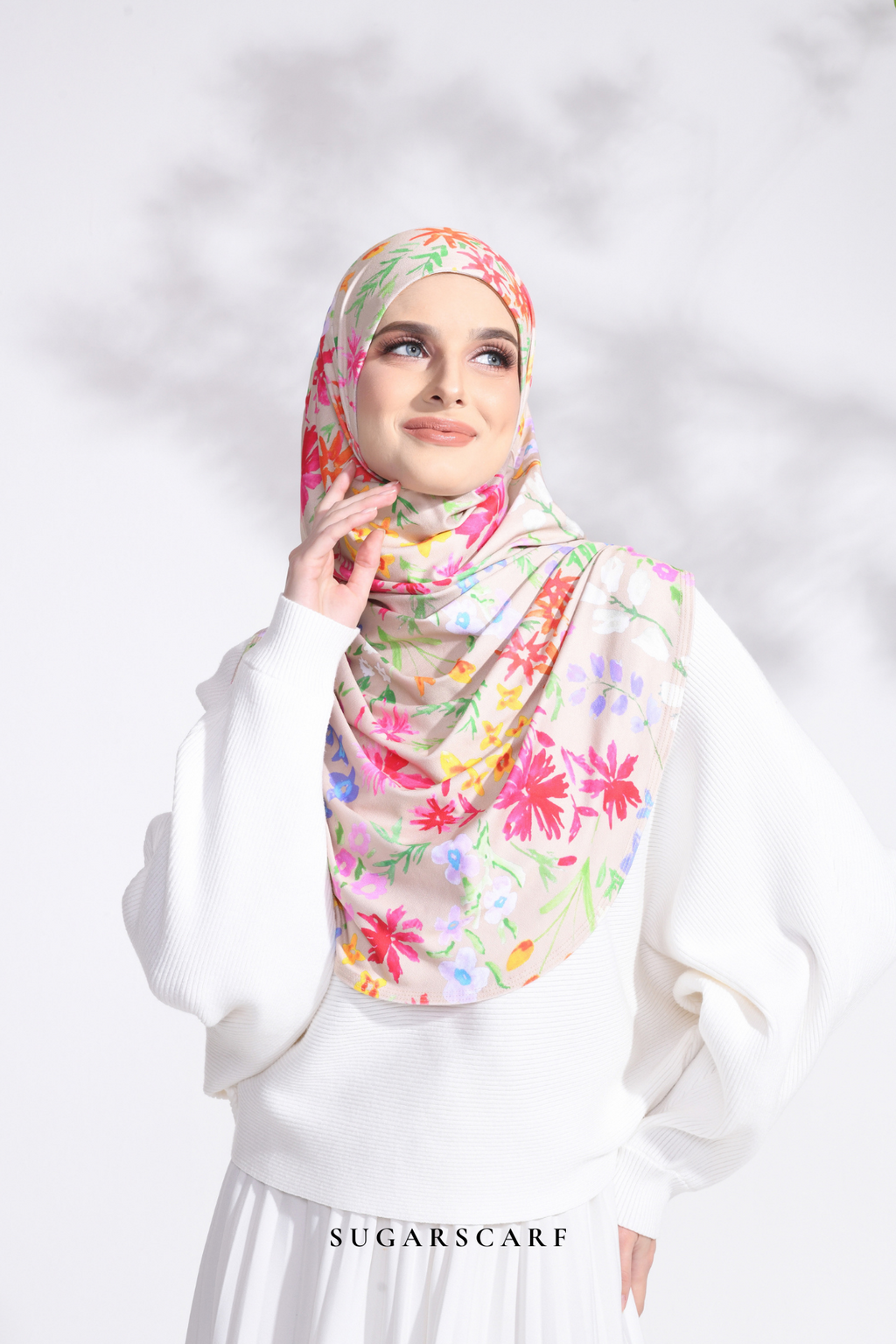 Petite Ditsy Floral in Iris Slip On Hijab (Beige)