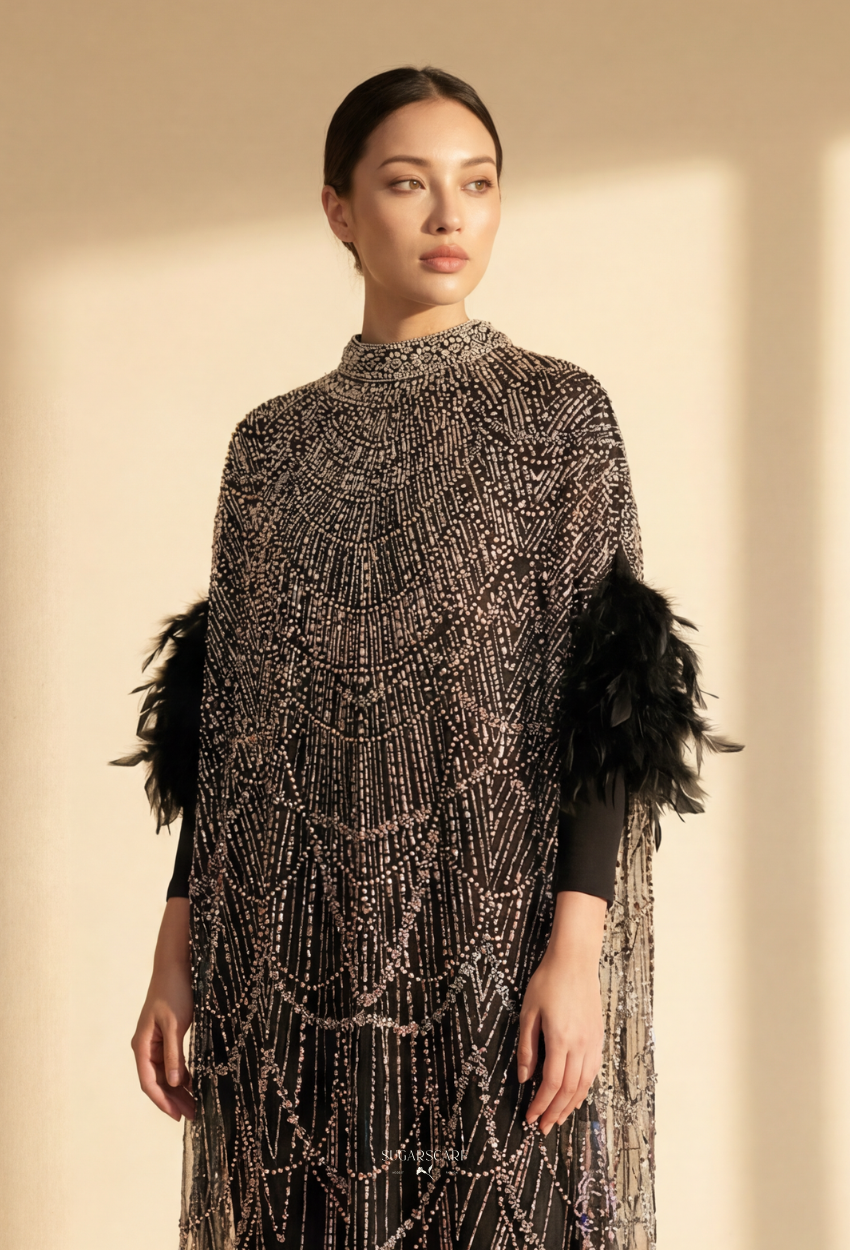 Seraphina Crystal Beads Drape In Golden Midnight