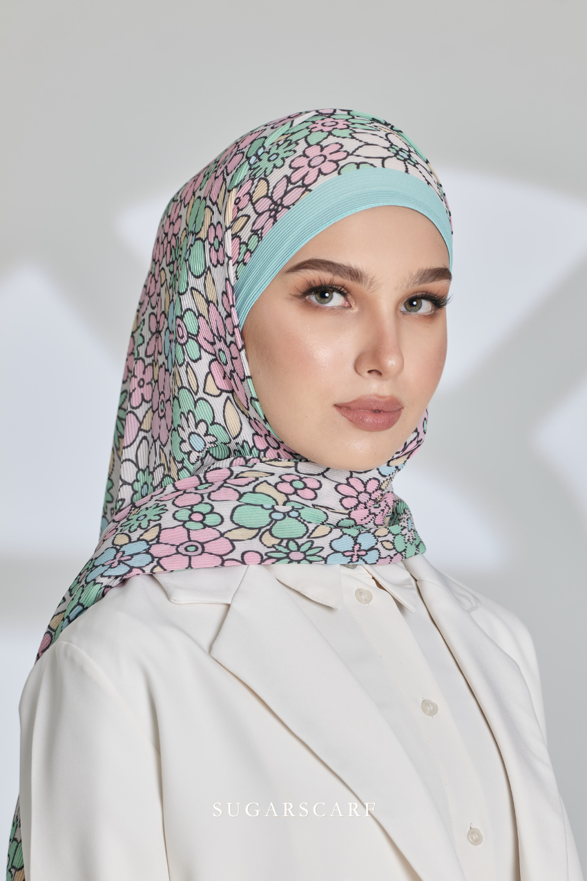 ( Full Wide Pleats Shawl ) Eid Flower Power ( GARDEN )