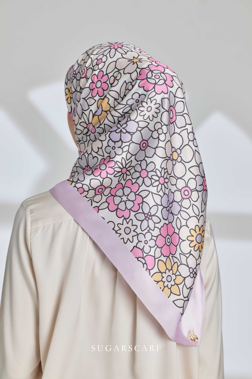 ( Square ) Eid Flower Power Mixed Satin Silk Scarf ( HANDBAGS )