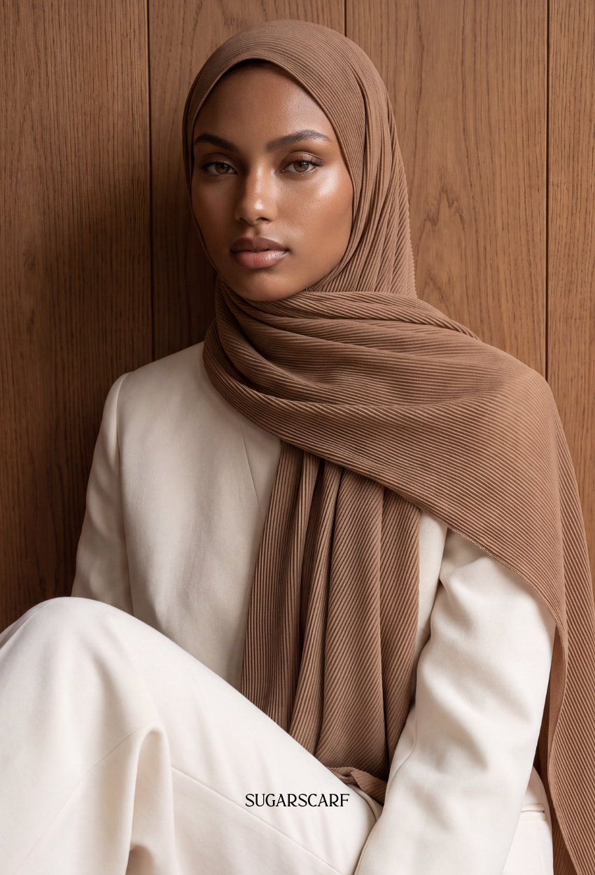( Full Wide Pleats Shawl ) Elegant Folds Everyday - Sand