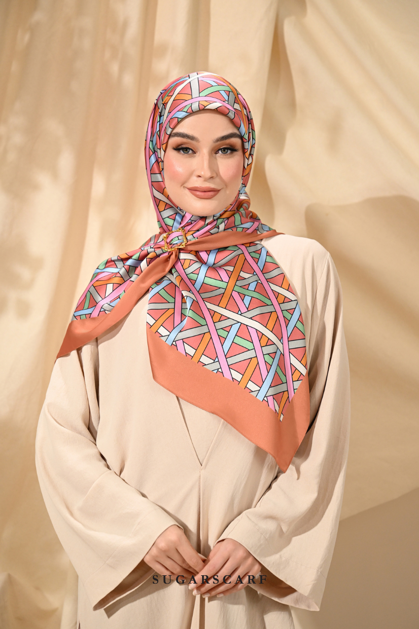 ( Square ) Classy Simpulan Mixed Satin Silk Scarf ( OPEN HOUSE )