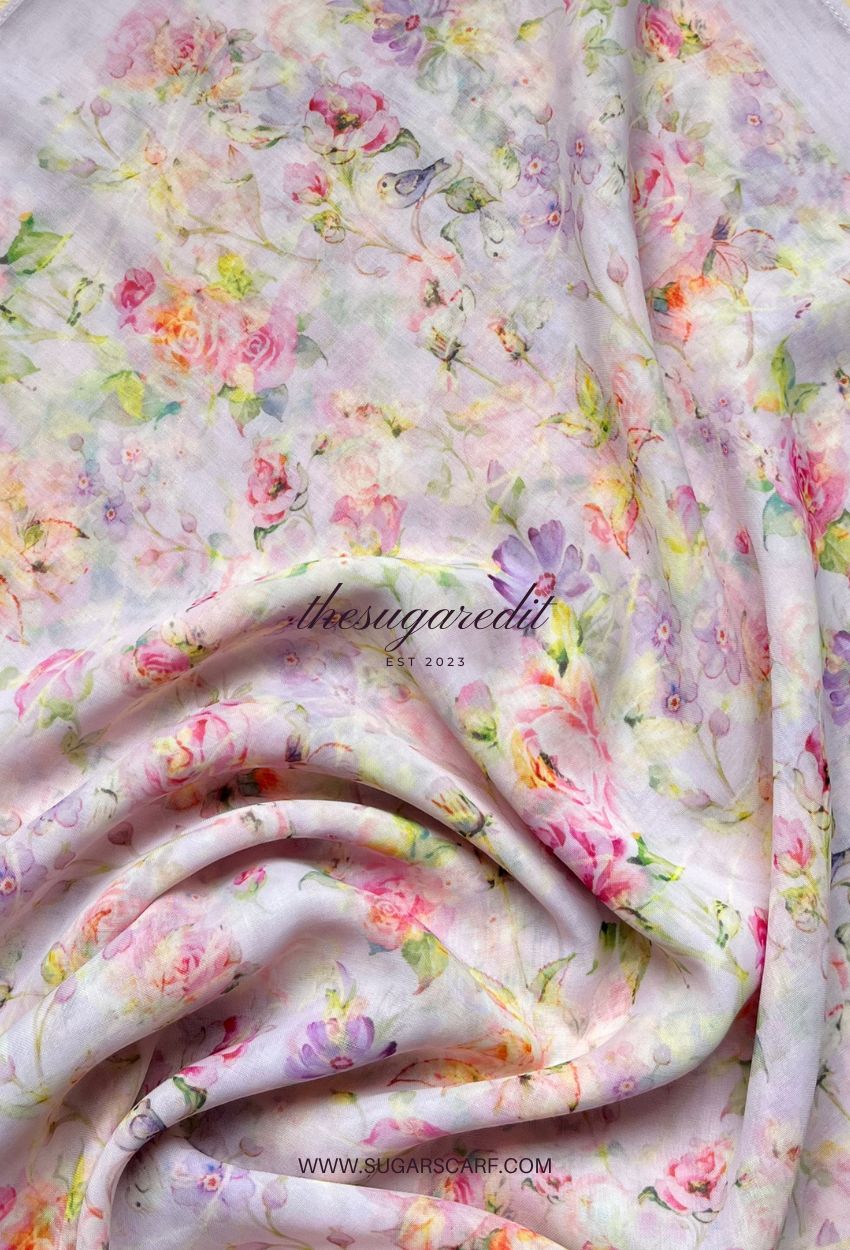 TSE BloomInvitation Japanese Cotton Voile Square - Dua (Hint of Pink)