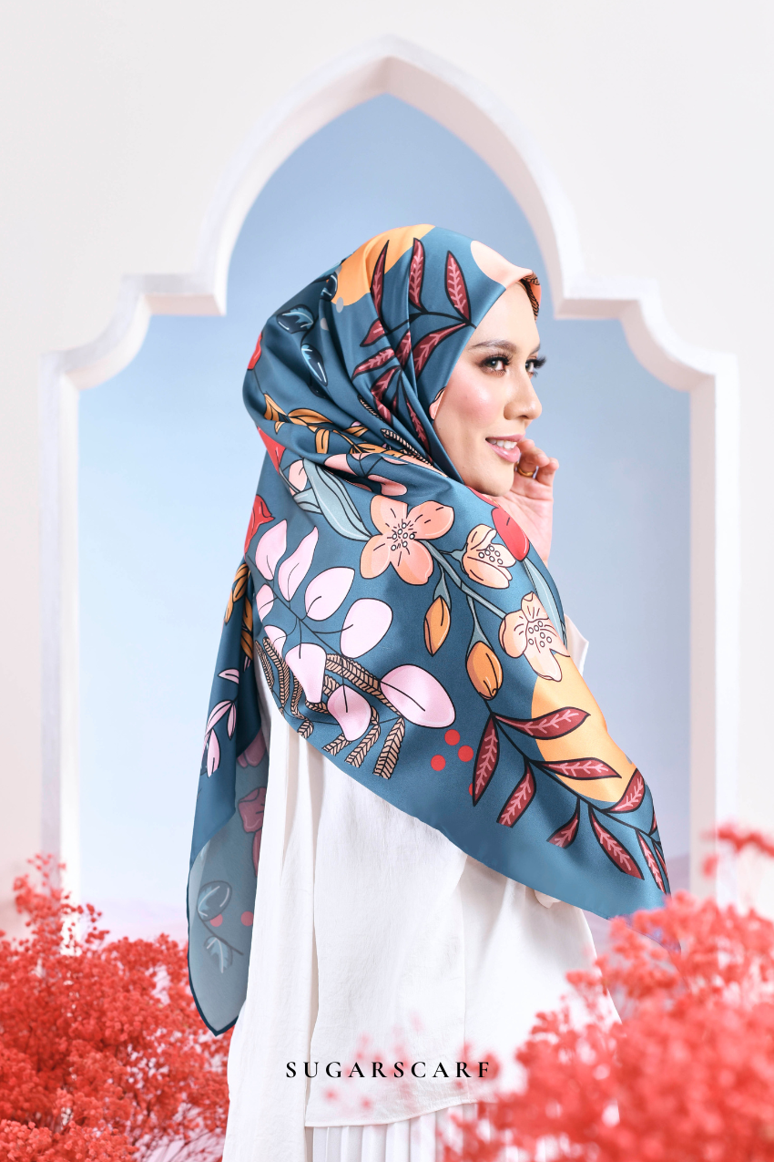 YES ( Square ) Garden of Hurrem Bloom Mixed Silk Satin Scarf ( HUVVA )