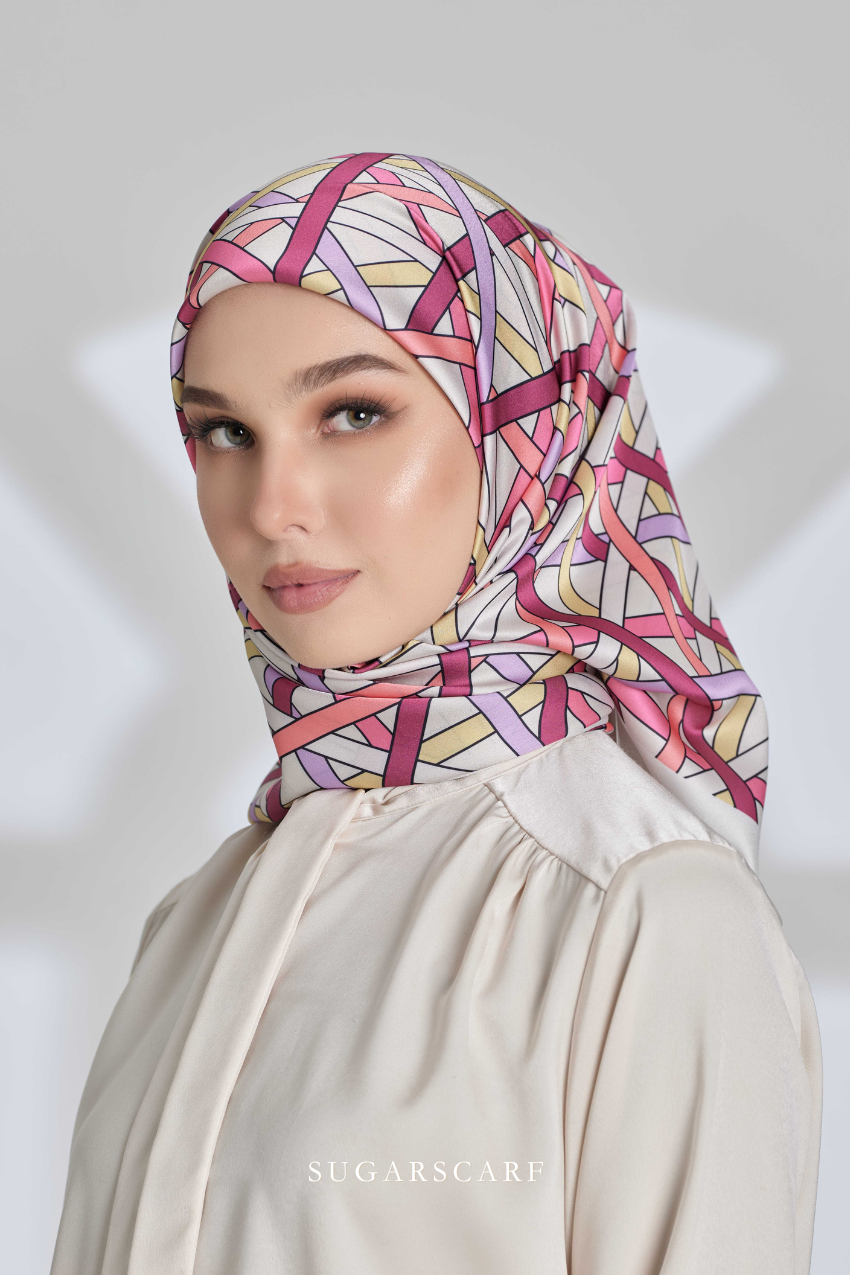 ( Square ) Classy Simpulan Mixed Satin Silk Scarf ( RESTU )