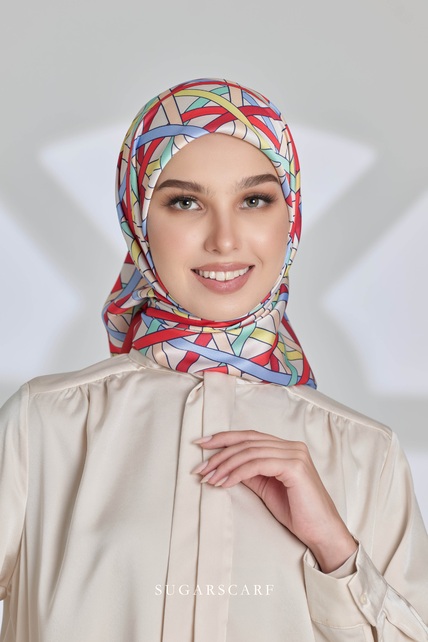 ( Square ) Classy Simpulan Mixed Satin Silk Scarf ( PELITA )