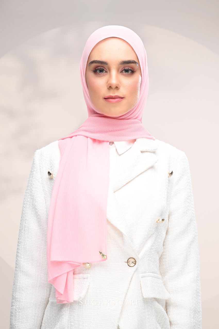 YES DEFECT - ( Full Wide Pleats Shawl ) Elegant Folds Everyday Ironless Pleats Shawl ( Lace )