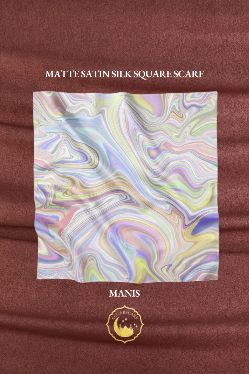 (Square ) Celeste In Mixed Silk Matte Satin ( Manis  )