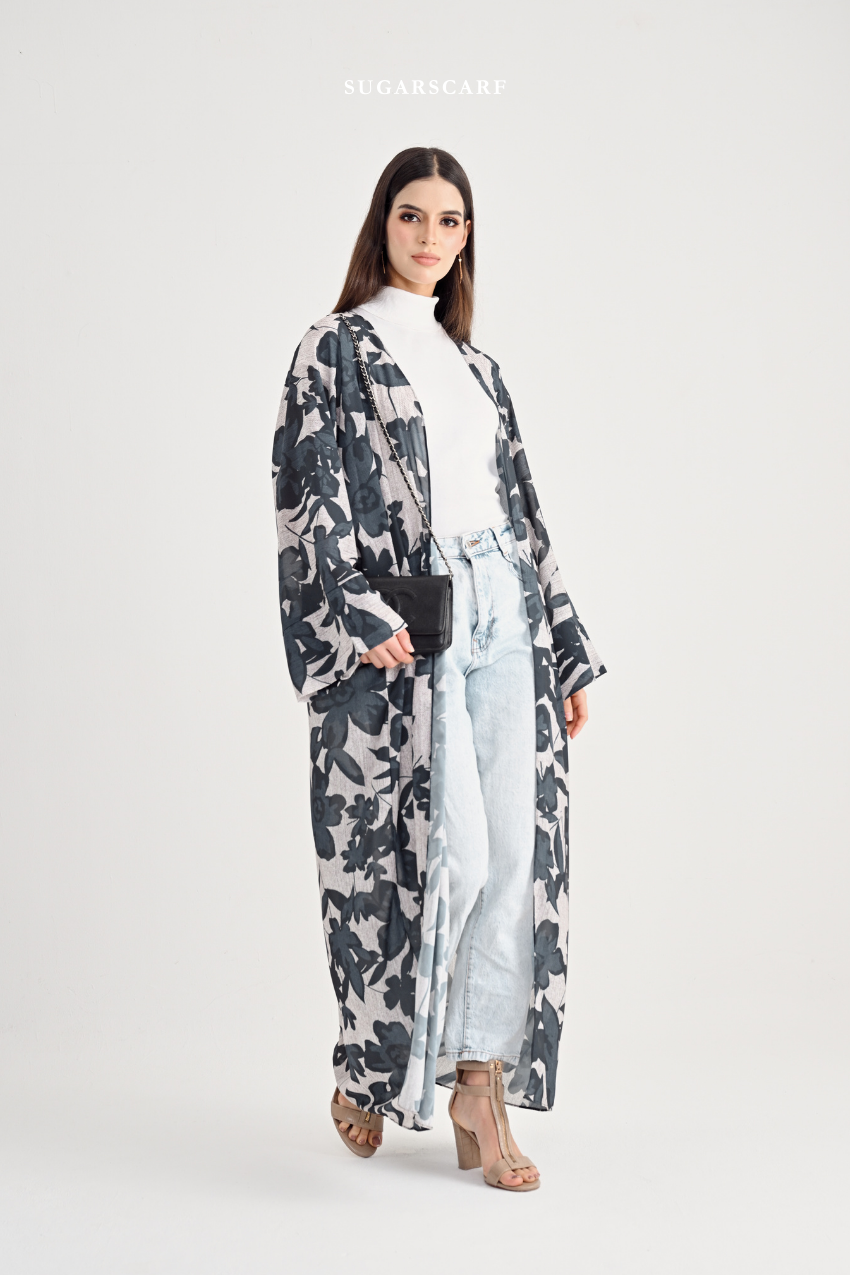 She is In Bloom Abaya Outer in Grisel