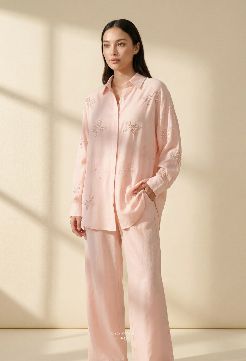 Jeniffer Set Mixed Linen-Blend In CreamPink