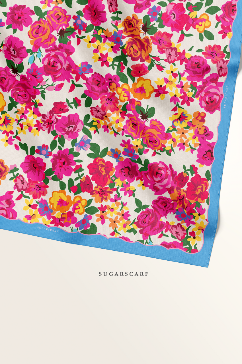 ( Square ) Bloom in Grace Mixed Satin Silk Square ( Cutesy )