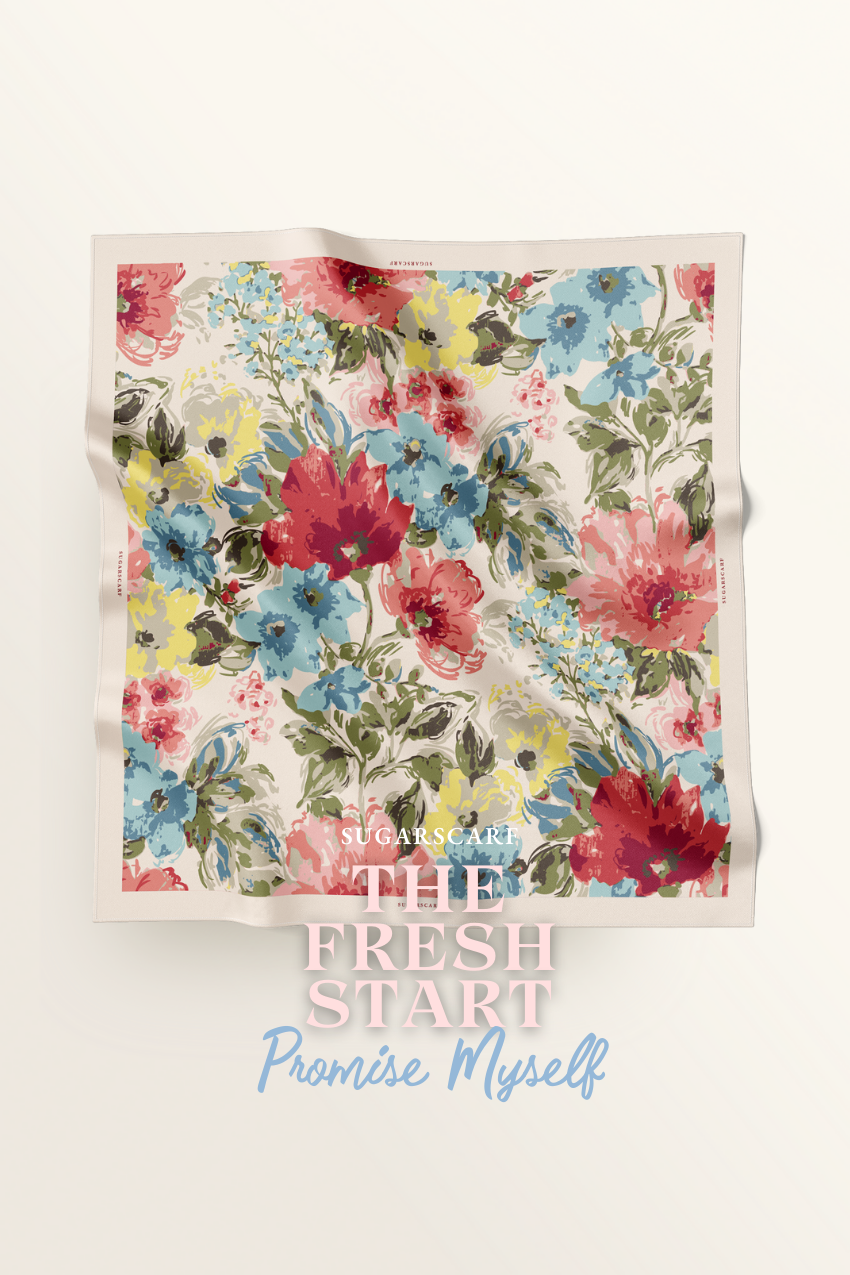 ( Square ) The Fresh Start Matte Satin Silk Scarf ( PROMISE MYSELF )