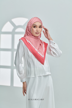 ( Square ) Classy Monogram Mixed Satin Silk Scarf ( Dark Orange )