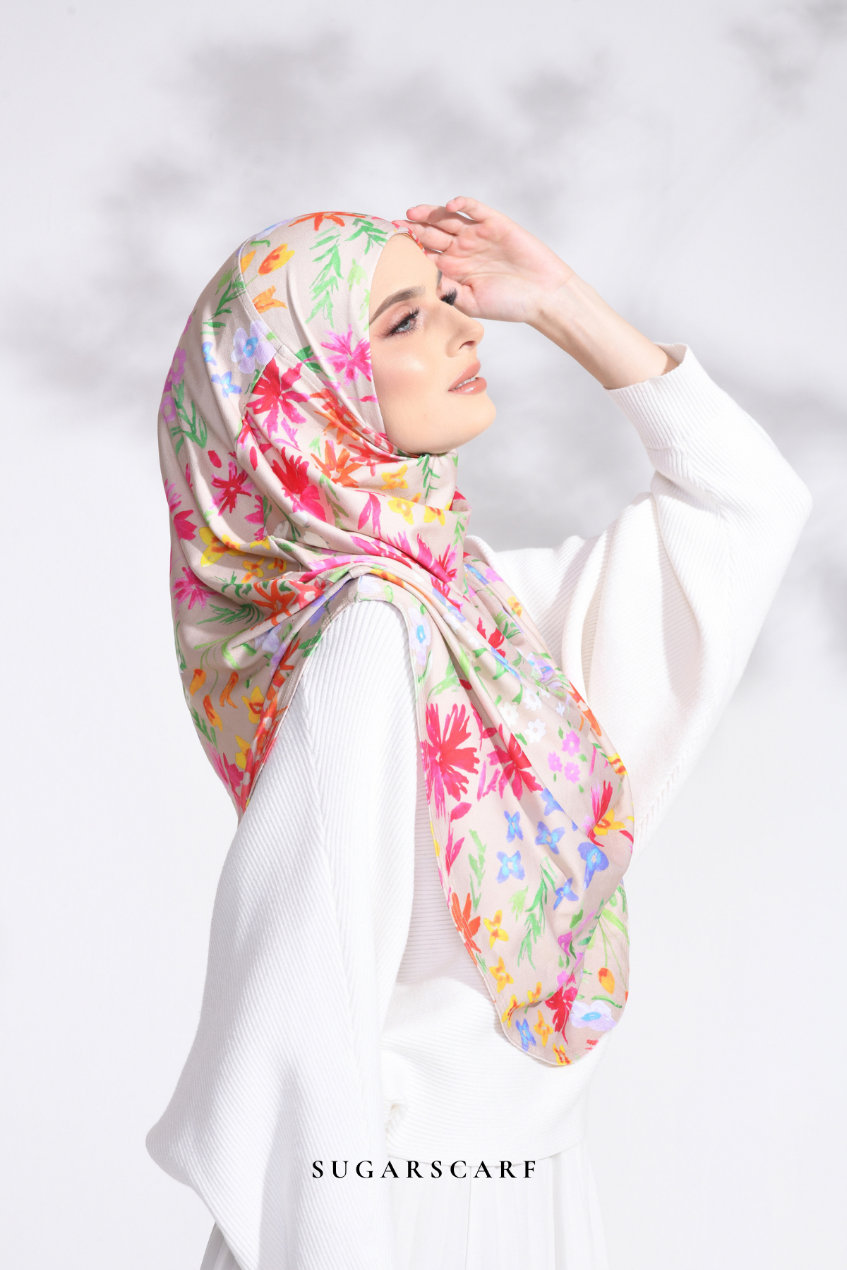 Petite Ditsy Floral in Iris Slip On Hijab (Beige)