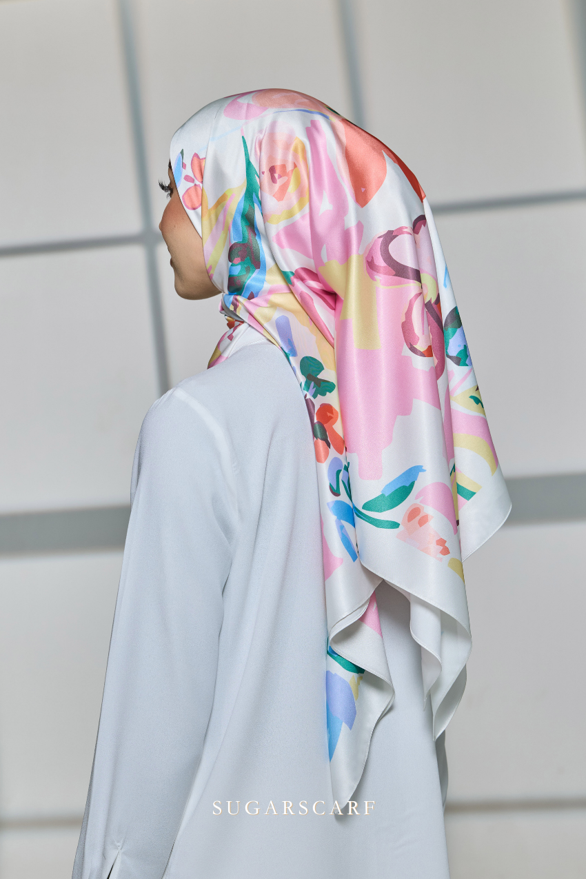 YES DEFECT - ( Square ) Celeste Matte Satin Silk Scarf ( FIREWORKS )
