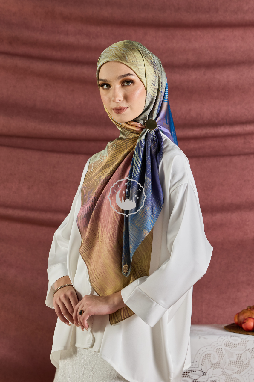 YES DEFECT (Square ) Celeste In Mixed Silk Matte Satin (Serinity)