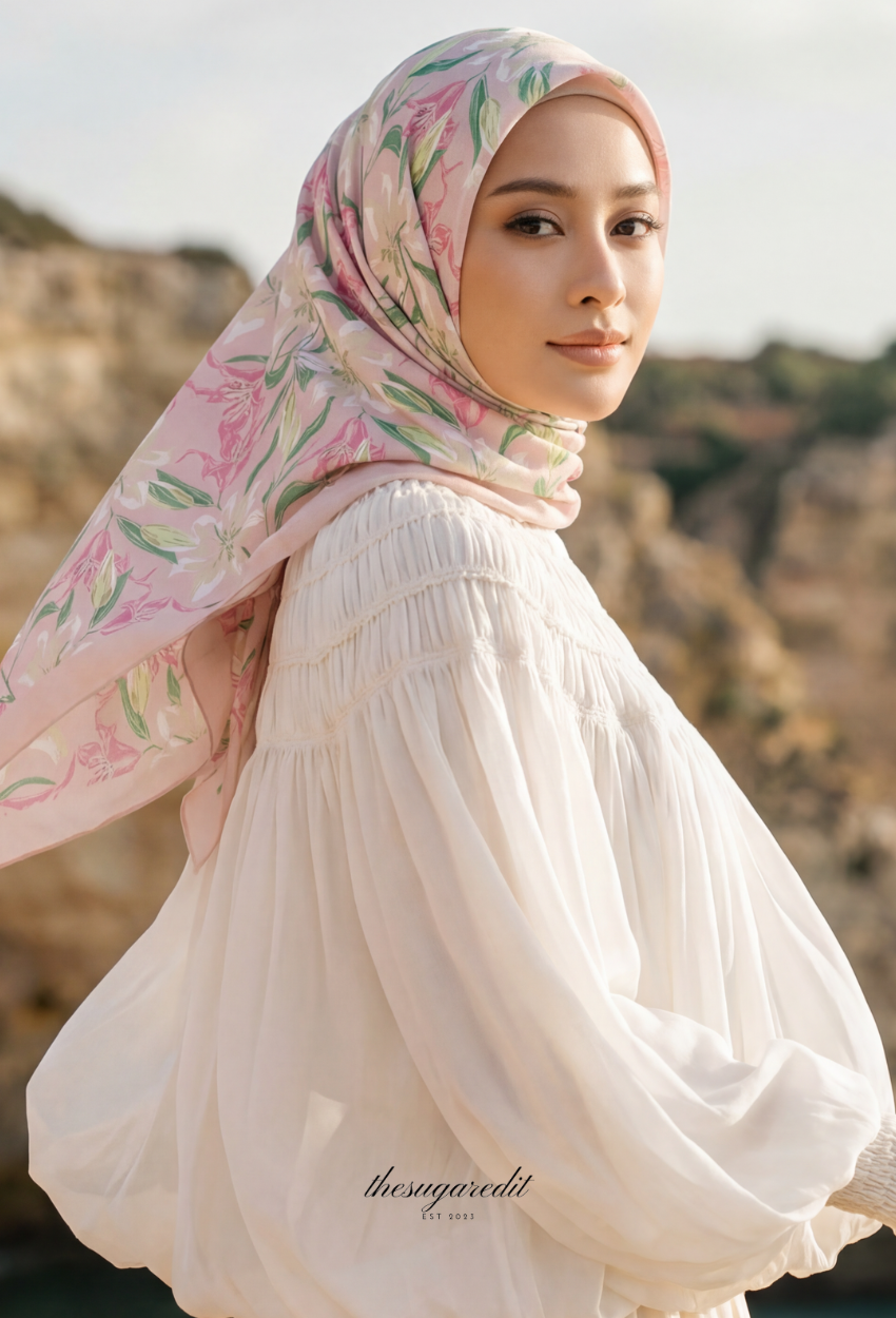 TSE BloomInvitation Japanese Cotton Voile Square In Silent Debut