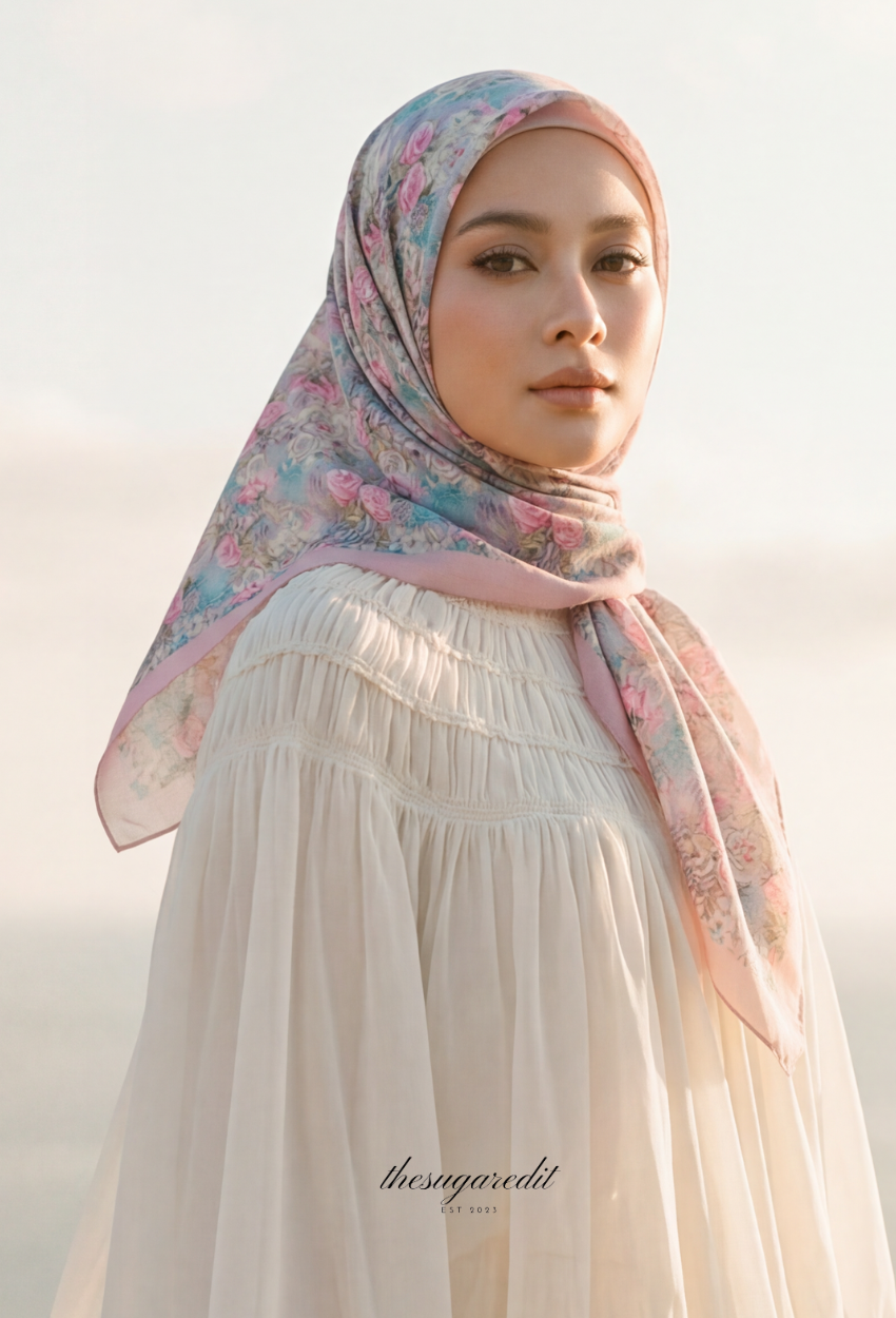 TSE BloomInvitation Japanese Cotton Voile Square In RoseyCharm