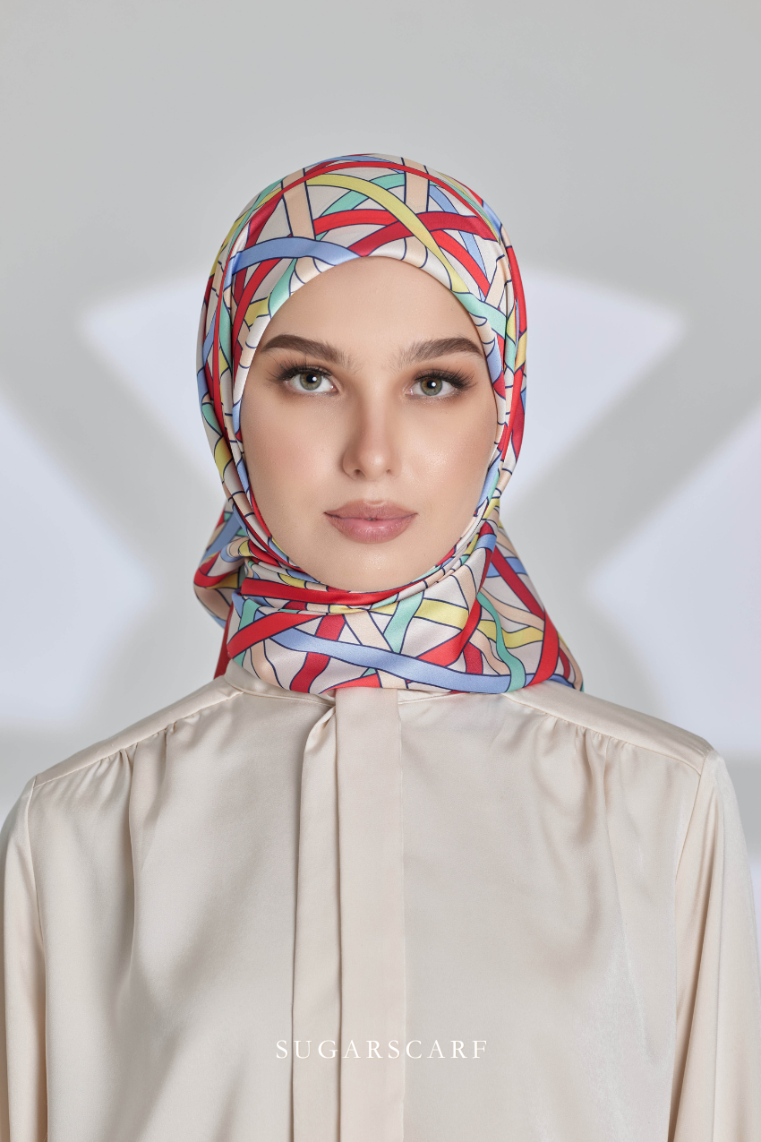 ( Square ) Classy Simpulan Mixed Satin Silk Scarf ( PELITA )