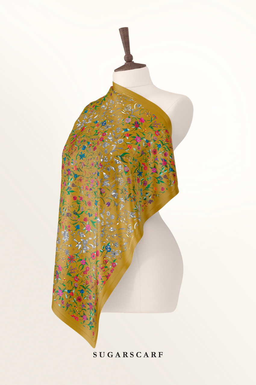 YES ( Japanese Voile Square Scarf 46inch ) Enchanted Garden ( STARDUST )