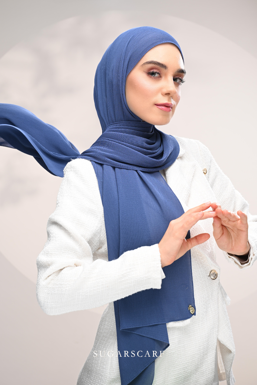 (SAMPLE) ( Full Wide Pleats Shawl ) Elegant Folds Everyday Ironless Pleats Shawl ( Semporna )