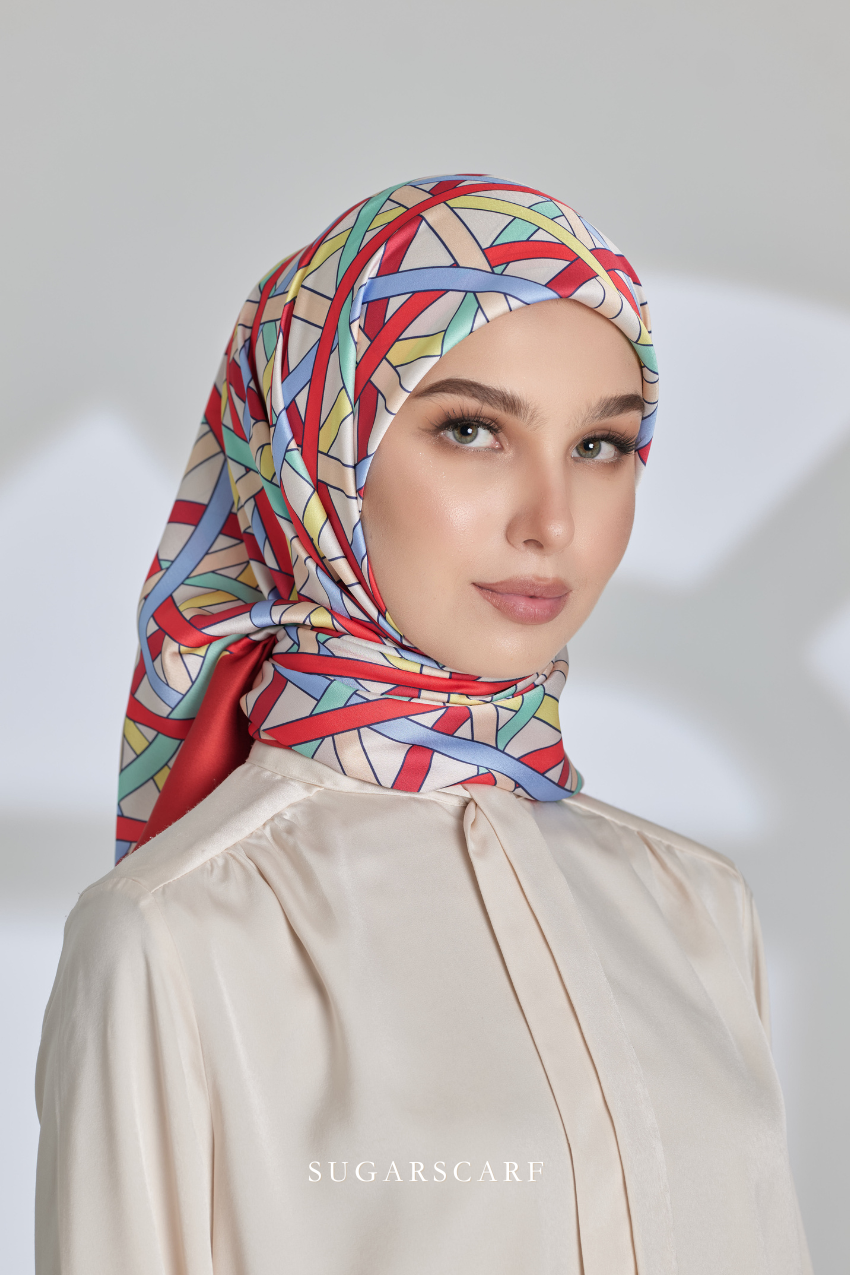 ( Square ) Classy Simpulan Mixed Satin Silk Scarf ( PELITA )