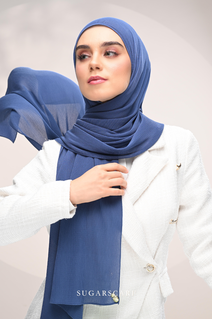 (SAMPLE) ( Full Wide Pleats Shawl ) Elegant Folds Everyday Ironless Pleats Shawl ( Semporna )