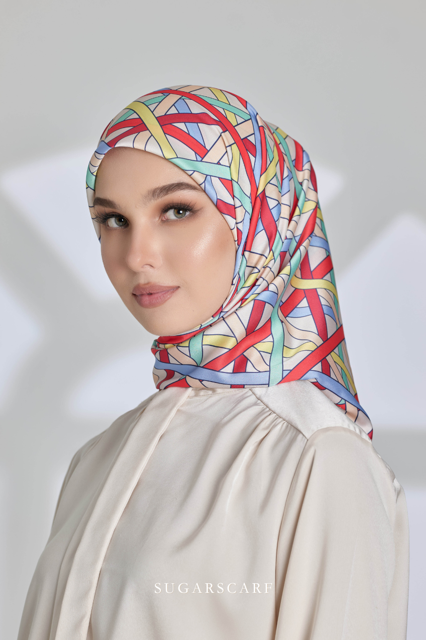 ( Square ) Classy Simpulan Mixed Satin Silk Scarf ( PELITA )