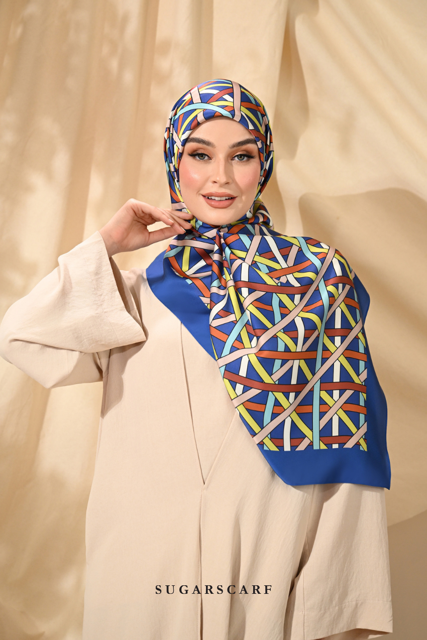 YES DEFECT - ( Square ) Classy Simpulan Mixed Satin Silk Scarf ( ANAK BULAN )