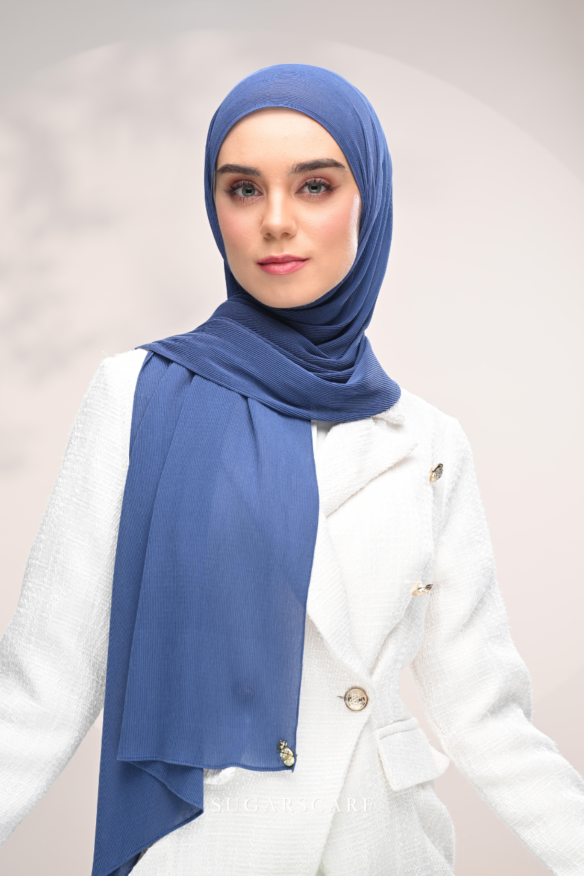 (SAMPLE) ( Full Wide Pleats Shawl ) Elegant Folds Everyday Ironless Pleats Shawl ( Semporna )