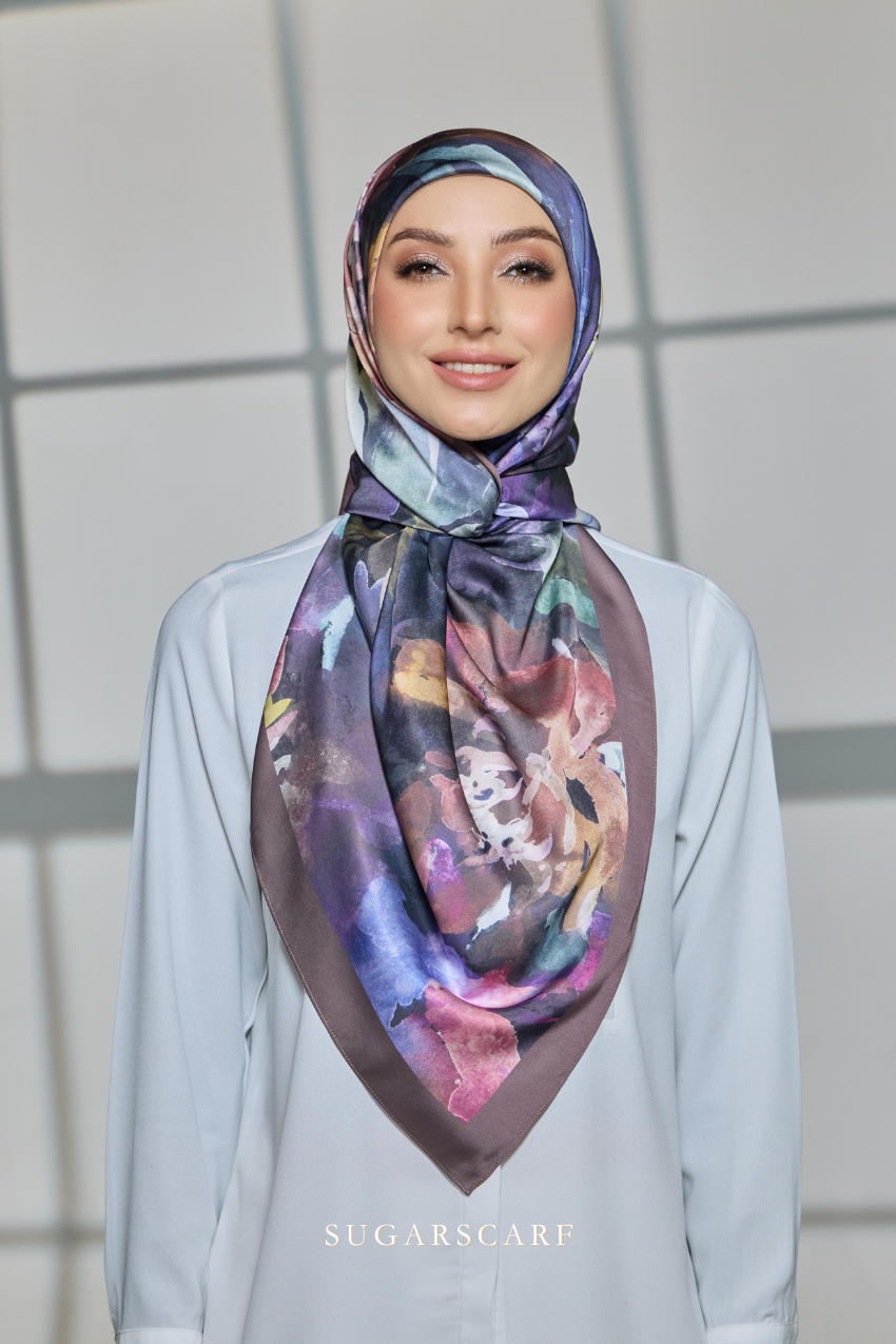 YES DEFECT - ( Square ) Celeste Matte Satin Silk Scarf ( HORIZON HOPE )