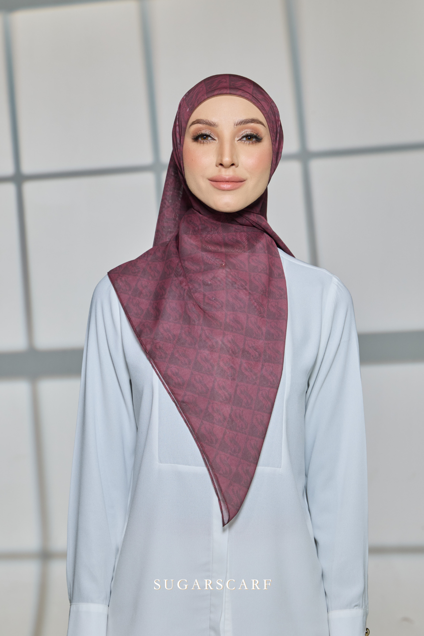 YES DEFECT - Sugarscarf Monogram JapaneseVoile In Celestial Maroon