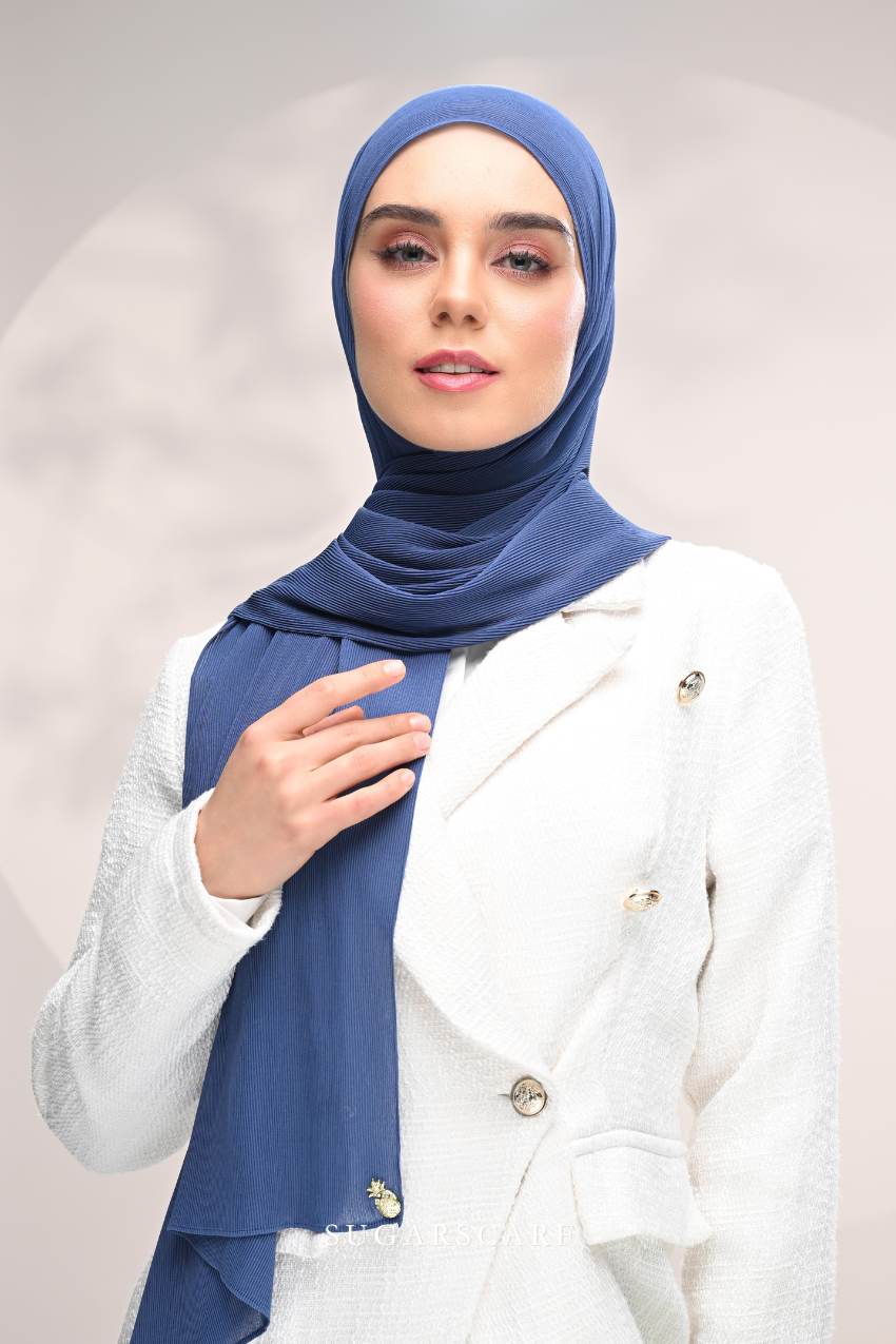 (SAMPLE) ( Full Wide Pleats Shawl ) Elegant Folds Everyday Ironless Pleats Shawl ( Semporna )