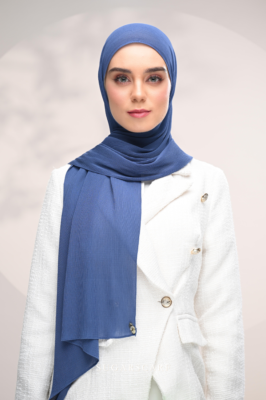 (SAMPLE) ( Full Wide Pleats Shawl ) Elegant Folds Everyday Ironless Pleats Shawl ( Semporna )