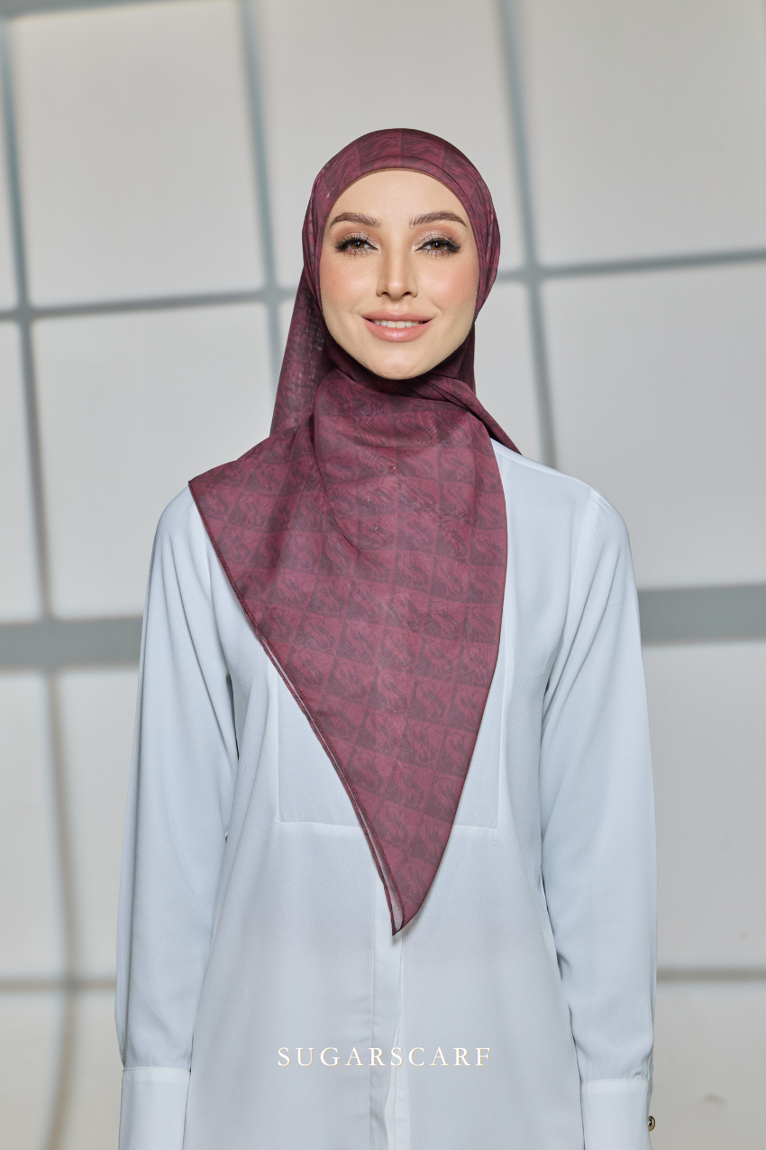 YES DEFECT - Sugarscarf Monogram JapaneseVoile In Celestial Maroon
