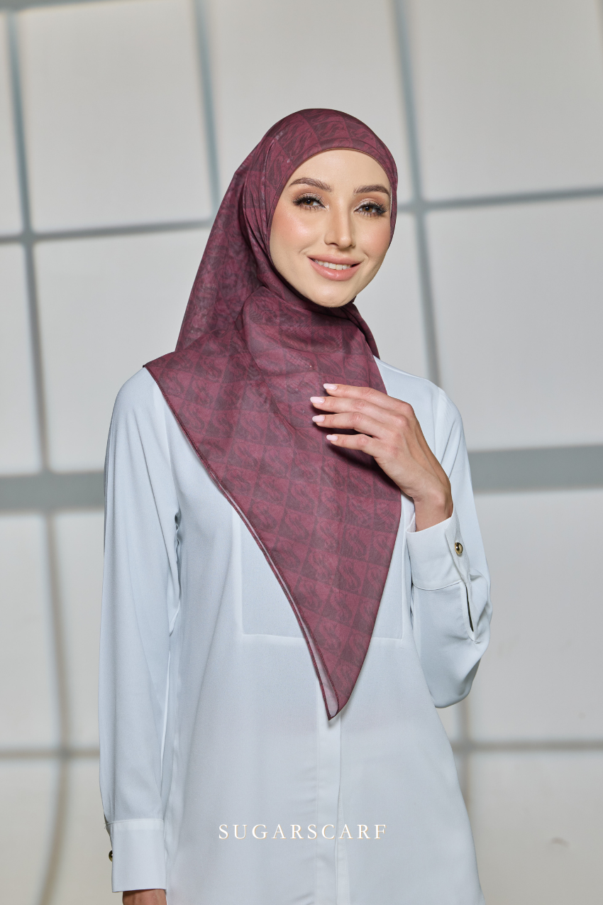 YES DEFECT - Sugarscarf Monogram JapaneseVoile In Celestial Maroon