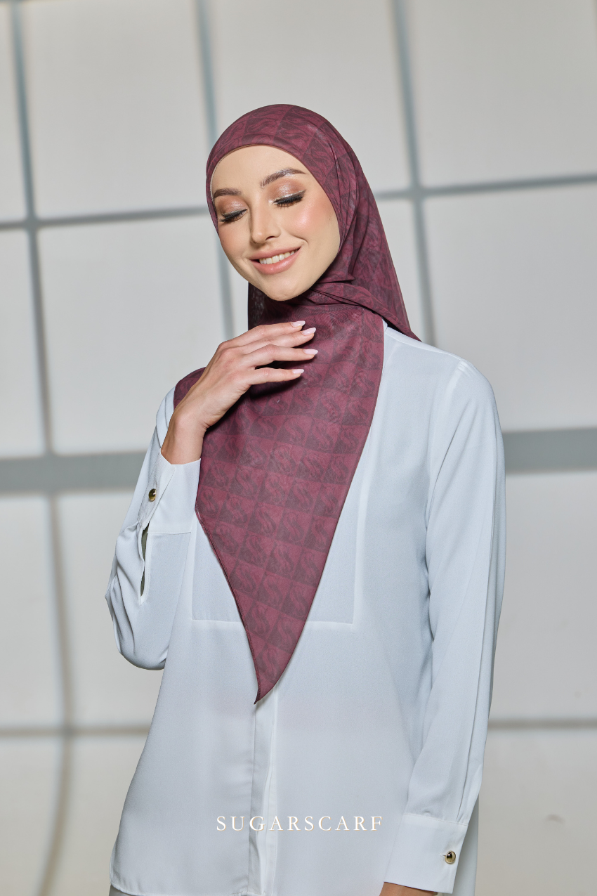 YES DEFECT - Sugarscarf Monogram JapaneseVoile In Celestial Maroon